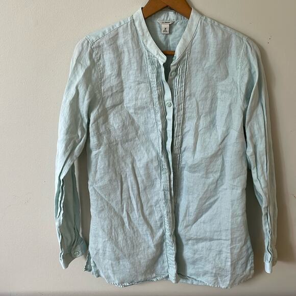 L.L. Bean Tops - L.L BEAN Light Green Celadon 100% Linen Long Sleeve Button Down Size M
